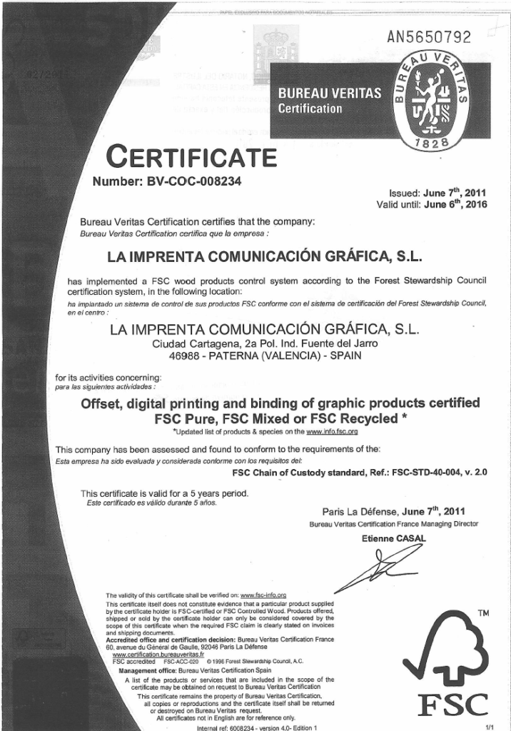 Certificado FSC de La Imprenta CG