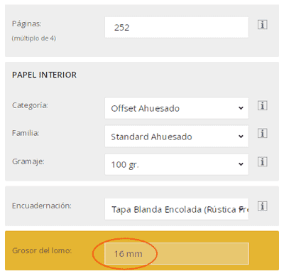 Calculo del lomo en tapa blanda