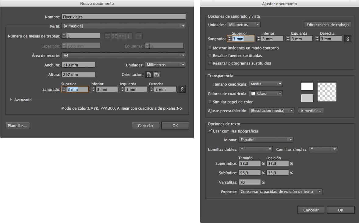 nuevo documento de illustrator con 3 mm de sangrado