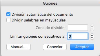 activar guiones en word