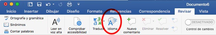 cambiar el idioma de particion en word