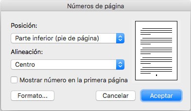 como configurar el numero de pagina en word