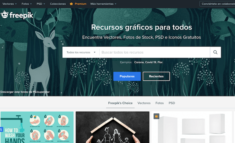 pagina principal del banco de imagenes freepik