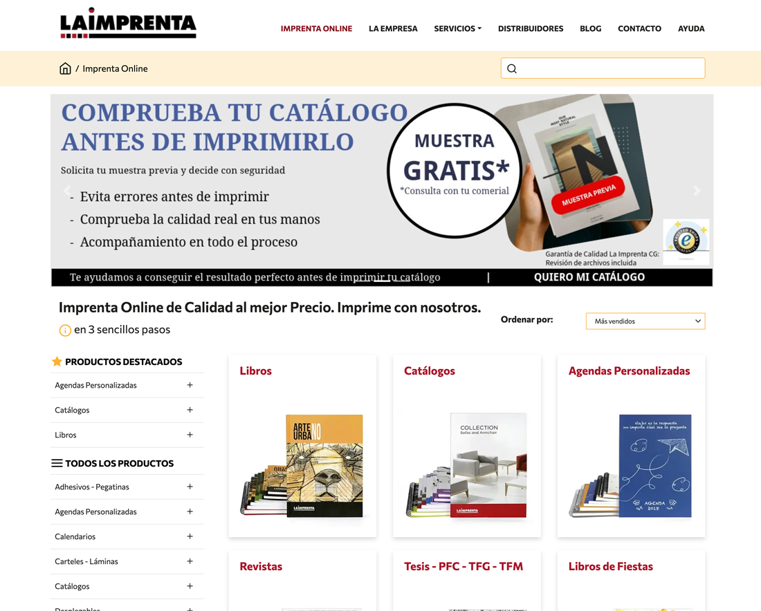 captura de pantalla de la tienda online de impresión