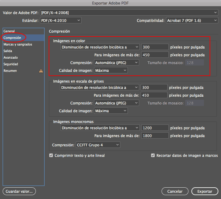 Crear PDF desde Indesign Paso 3 Compresion