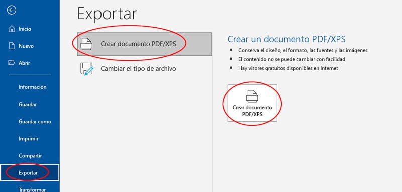 Exportar a PDF desde Word paso 1