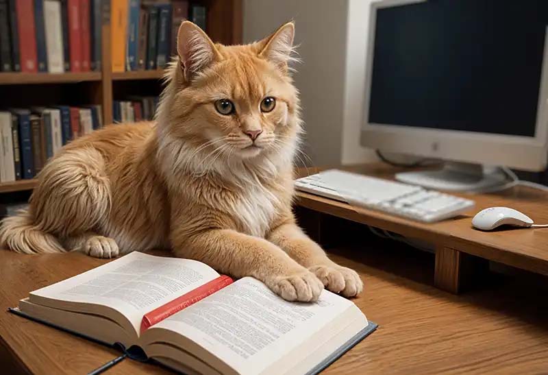 Gato sujetando libro en papel